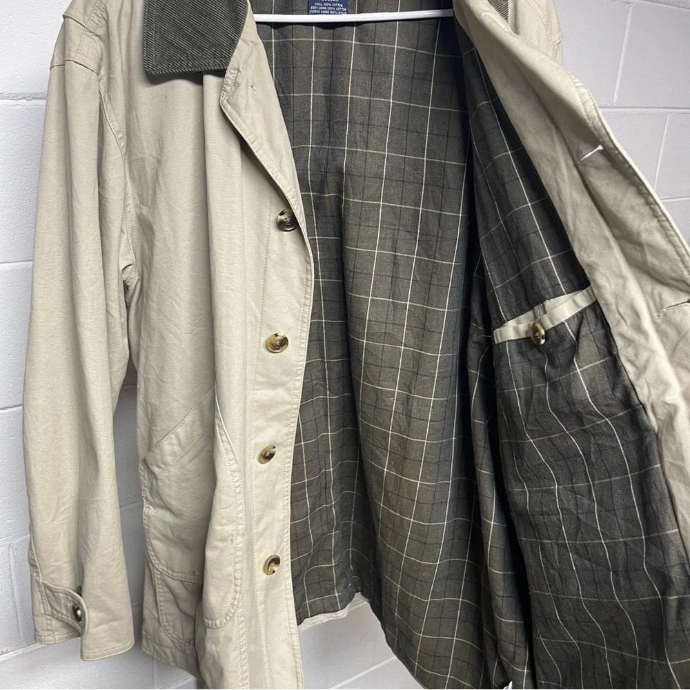 Lands’ End Tan Field Jacket Coat Corduroy Collar Plaid Lined Men’s XL 46–48 - Picture 5 of 12